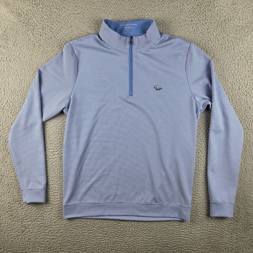 Holderness & Bourne Pullover Mens Medium Blue DryLuxe Sherwood 1/4 Zip Golf Logo